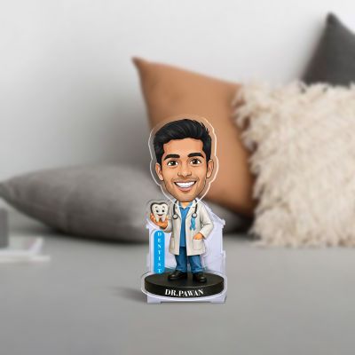 Personalized Dentist Bobblehead Caricature Standee Gift for Dentists, Dental Students & Orthodontists   Creative Clinic & Office Table Decor  Battery Powered Moving Head